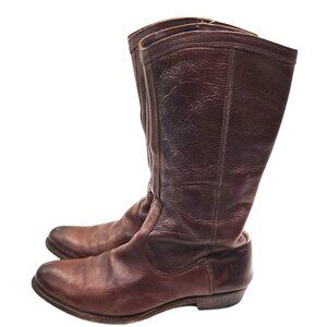 Frye Rider Pull On Boots 9 Dark Brown Leather Cowboy Mid Calf